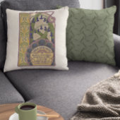 ヴィンテージスタイルブルーベルアートと緑のパターンバック クッション