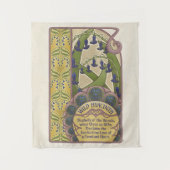 ヴィンテージスタイルブルーベルアートと緑のパターンバック タペストリー (正面)