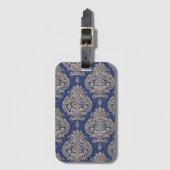 ヴィンテージスタイルブルー&ホワイト華美テキスタイル ラゲッジタグ (正面縦)