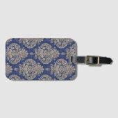 ヴィンテージスタイルブルー&ホワイト華美テキスタイル ラゲッジタグ (正面横)