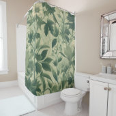 ヴィンテージスタイルプリントグリーン葉ズ シャワーカーテン (インサイチュ)
