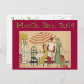 ヴィンテージスタイルプールビーチパーティーカード インビテーションポストカード (正面/裏面)