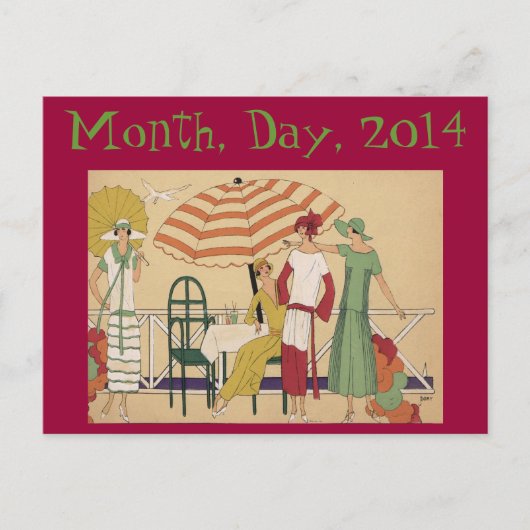 ヴィンテージスタイルプールビーチパーティーカード インビテーションポストカード (正面)