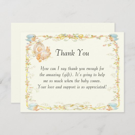 ヴィンテージスタイルベビーシャワーサンキューカード 招待状 (正面/裏面)