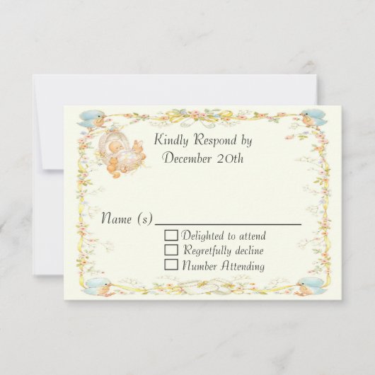 ヴィンテージスタイルベビーシャワーRSVPカード 出欠カード (正面)