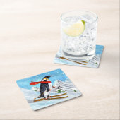 ヴィンテージスタイルペンギンダウンヒルスキー スクエアペーパーコースター (インサイチュ)