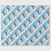 ヴィンテージスタイルペンギンダウンヒルスキー ラッピングペーパー (フラット)