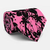 ヴィンテージスタイルホットピンクとブラックフローラルパターン ネクタイ (ロール)
