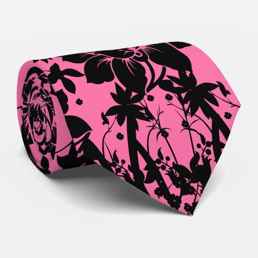 ヴィンテージスタイルホットピンクとブラックフローラルパターン ネクタイ (ロール)
