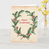 ヴィンテージスタイルホリーメリークリスマスカード カード (黄色い花)
