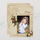ヴィンテージスタイルホリーメリークリスマスフォト ポストカード (正面/裏面)