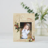 ヴィンテージスタイルホリーメリークリスマスフォト ポストカード (スタンド正面)
