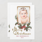 ヴィンテージスタイルホリー |メリークリスマス |写真 シーズンカード (正面/裏面)