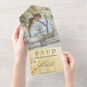 ヴィンテージスタイルホワイト桜写真QRコードウェブサイト オールインワン招待状 (貼ってはがせる)