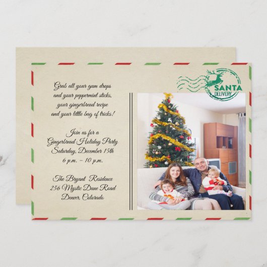 ヴィンテージスタイルポストカードホリデーセレブレーションパーティー 招待状 (正面/裏面)