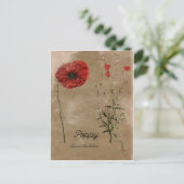 ヴィンテージスタイルポピー花ポストカード ポストカード (スタンド正面)