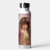 ヴィンテージスタイルポートレートの美しいフローラ女性 ウォーターボトル (左面)