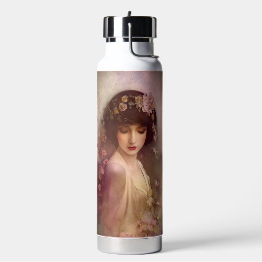 ヴィンテージスタイルポートレートの美しいフローラ女性 ウォーターボトル (左面)