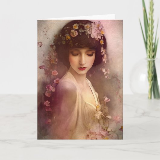 ヴィンテージスタイルポートレートの美しいフローラ女性 カード (正面)
