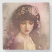 ヴィンテージスタイルポートレートの美しいフローラ女性 ストーンコースター (正面)