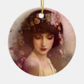 ヴィンテージスタイルポートレートの美しいフローラ女性 セラミックオーナメント (正面)