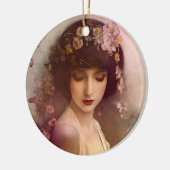ヴィンテージスタイルポートレートの美しいフローラ女性 セラミックオーナメント (左)
