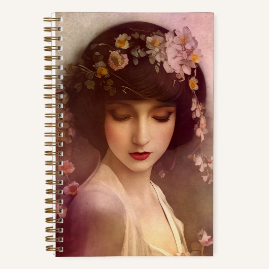 ヴィンテージスタイルポートレートの美しいフローラ女性 ノートブック (正面)