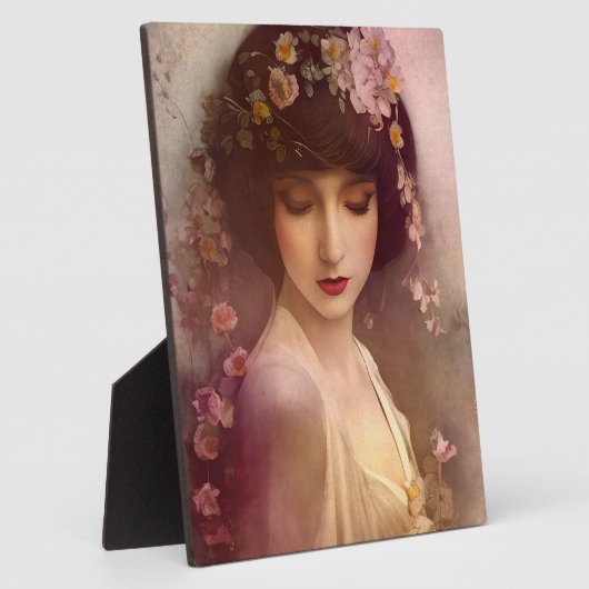 ヴィンテージスタイルポートレートの美しいフローラ女性 フォトプラーク (側面)