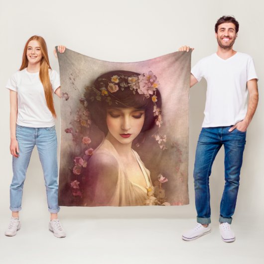 ヴィンテージスタイルポートレートの美しいフローラ女性 フリースブランケット (インサイチュ)