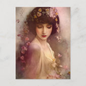ヴィンテージスタイルポートレートの美しいフローラ女性 ポストカード (正面)