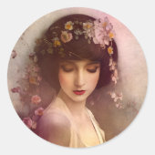 ヴィンテージスタイルポートレートの美しいフローラ女性 ラウンドシール (正面)
