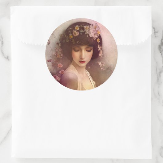 ヴィンテージスタイルポートレートの美しいフローラ女性 ラウンドシール (バッグ)