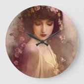 ヴィンテージスタイルポートレートの美しいフローラ女性 ラージ壁時計 (正面)
