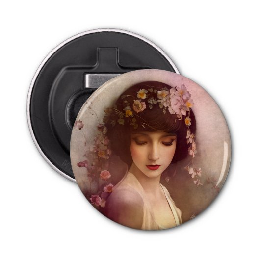 ヴィンテージスタイルポートレートの美しいフローラ女性 栓抜き (正面)