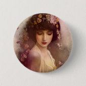 ヴィンテージスタイルポートレートの美しいフローラ女性 缶バッジ (正面)