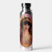 ヴィンテージスタイルポートレートの美しい女性ピンク ウォーターボトル (左面)