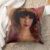 ヴィンテージスタイルポートレートの美しい女性ピンク クッション (ブランケット)