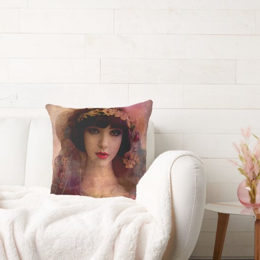 ヴィンテージスタイルポートレートの美しい女性ピンク クッション (ソファ)
