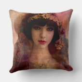 ヴィンテージスタイルポートレートの美しい女性ピンク クッション (裏面)