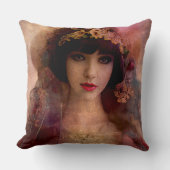 ヴィンテージスタイルポートレートの美しい女性ピンク クッション (正面)