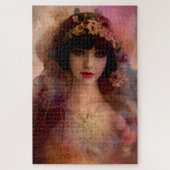 ヴィンテージスタイルポートレートの美しい女性ピンク ジグソーパズル (縦)