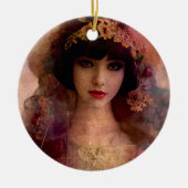 ヴィンテージスタイルポートレートの美しい女性ピンク セラミックオーナメント (正面)