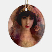 ヴィンテージスタイルポートレートの美しい女性ピンク セラミックオーナメント (左)