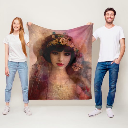 ヴィンテージスタイルポートレートの美しい女性ピンク フリースブランケット (インサイチュ)