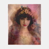 ヴィンテージスタイルポートレートの美しい女性ピンク フリースブランケット (正面)