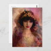 ヴィンテージスタイルポートレートの美しい女性ピンク ポストカード (正面/裏面)