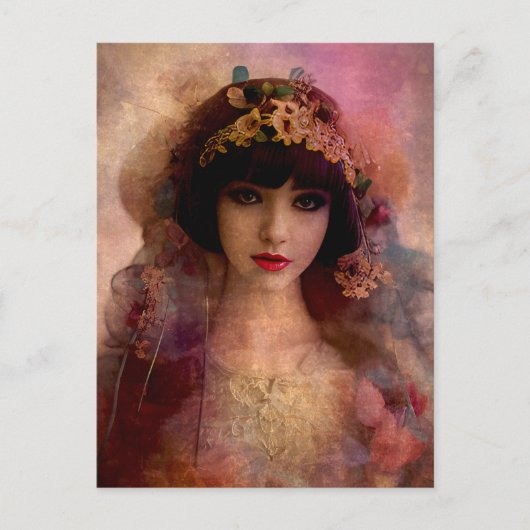 ヴィンテージスタイルポートレートの美しい女性ピンク ポストカード (正面)