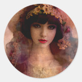 ヴィンテージスタイルポートレートの美しい女性ピンク ラウンドシール (正面)
