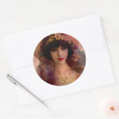 ヴィンテージスタイルポートレートの美しい女性ピンク ラウンドシール (封筒)