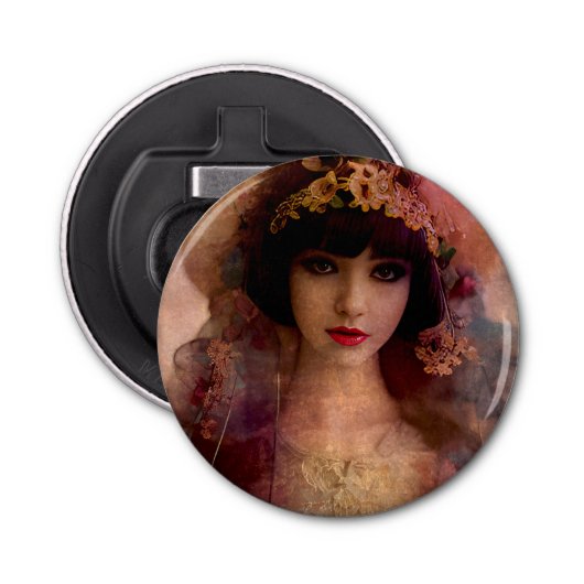 ヴィンテージスタイルポートレートの美しい女性ピンク 栓抜き (正面)